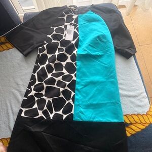 Michael Kors Collection Long Sleeve Dress in Black and Teal